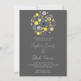 Invitación Resumen Boda amarillo y azul Bouquet Gray