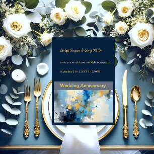 Invitación Resumen boda de ilustraciones de tinta azul y dora