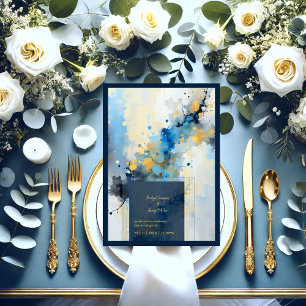 Invitación Resumen boda de ilustraciones de tinta azul y dora