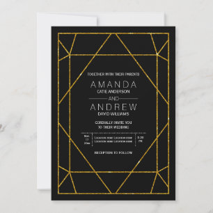 Invitación Resumen boda de joyas de purpurina de oro geométri