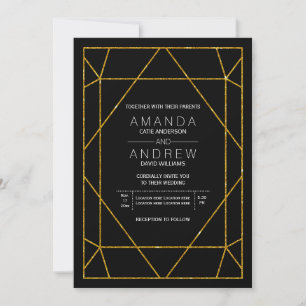 Invitación Resumen boda de joyas de purpurina de oro geométri