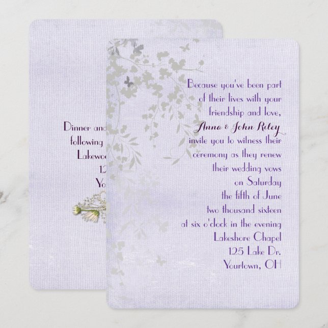 Invitación Resumen Boda de la hoja Vow Renovación (Anverso / Reverso)