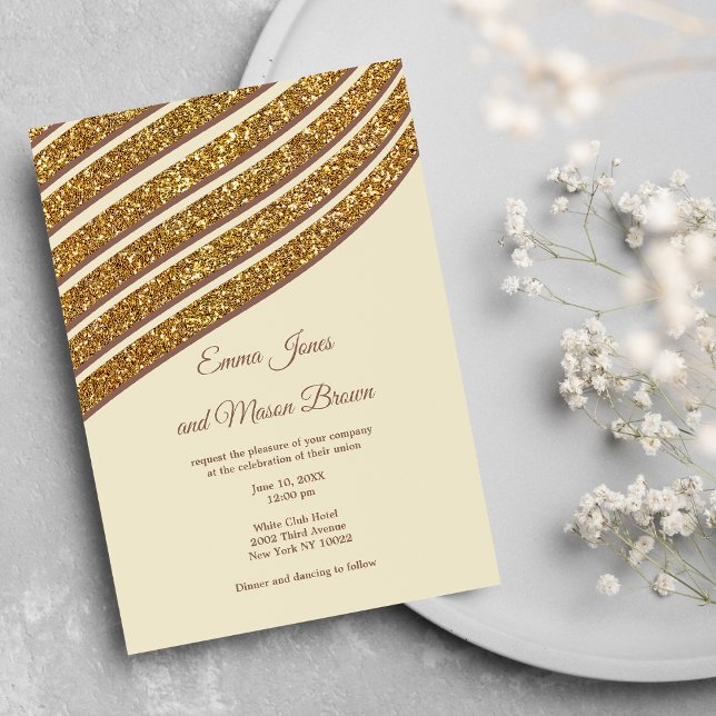 Invitación Resumen Boda de purpurina de oro de marfil geométr (Abstract geometrical ivory gold glitter Wedding)