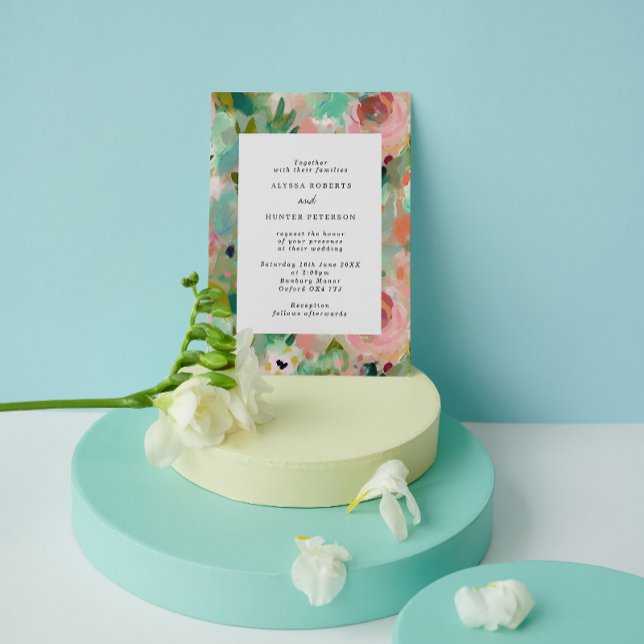 Invitación Resumen Boda de verano rosa y floral verde (Subido por el creador)