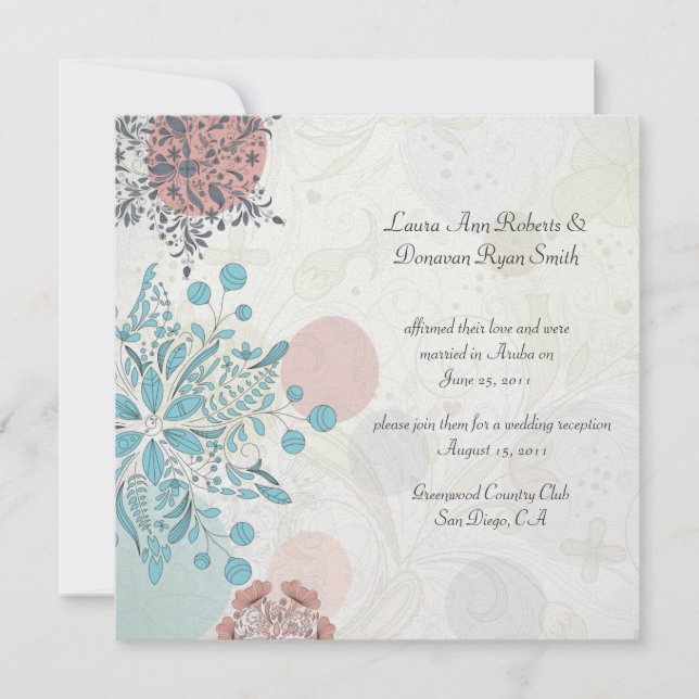 Invitación Resumen Boda del Post Floral Gris Azul Rosa (Anverso)