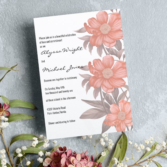 Invitación Resumen Boda floral marrón rosa marrón de coral (Abstract coral brown pink floral Wedding)