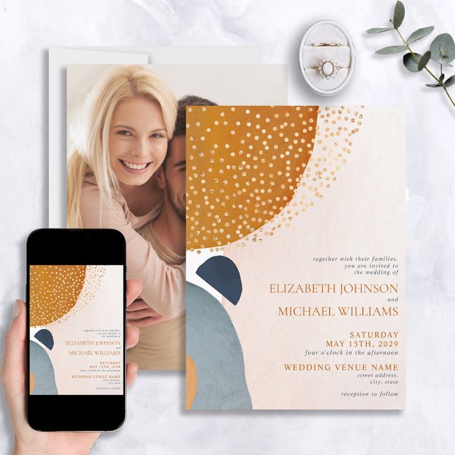 Invitación Resumen Boda fotográfico Rubor Pink Blue Terracott (Subido por el creador)