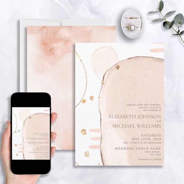 Invitación Resumen Boda moderno rosa y Relieve metalizado dor (Subido por el creador)
