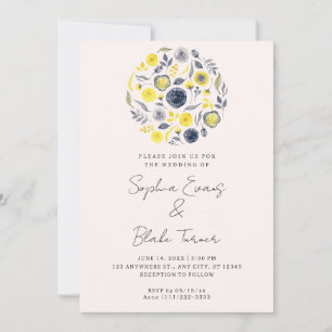 Invitación Resumen Boda rosa amarillo y azul Bouquet pálido