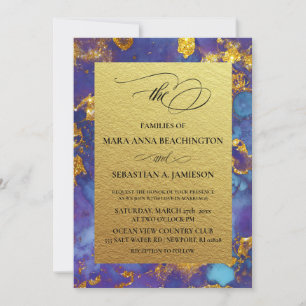 Invitación *~* Resumen Boda único Purpurina de oro azul
