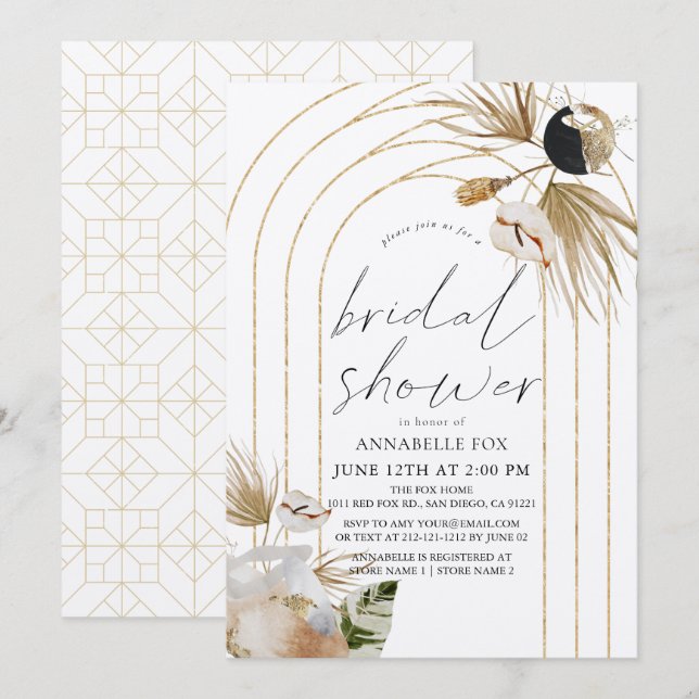 Invitación Resumen Boho Gold Arches Brillante Shower (Anverso / Reverso)