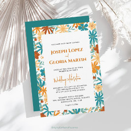 Invitación Resumen cian oscuro boda de Flor salvaje brillante