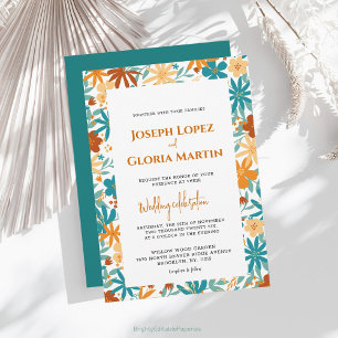 Invitación Resumen cian oscuro boda de Flor salvaje brillante