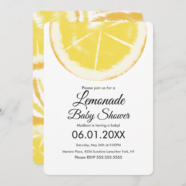 Invitación Resumen Citrus limón amarillo Lemonade Baby Shower (Anverso / Reverso)