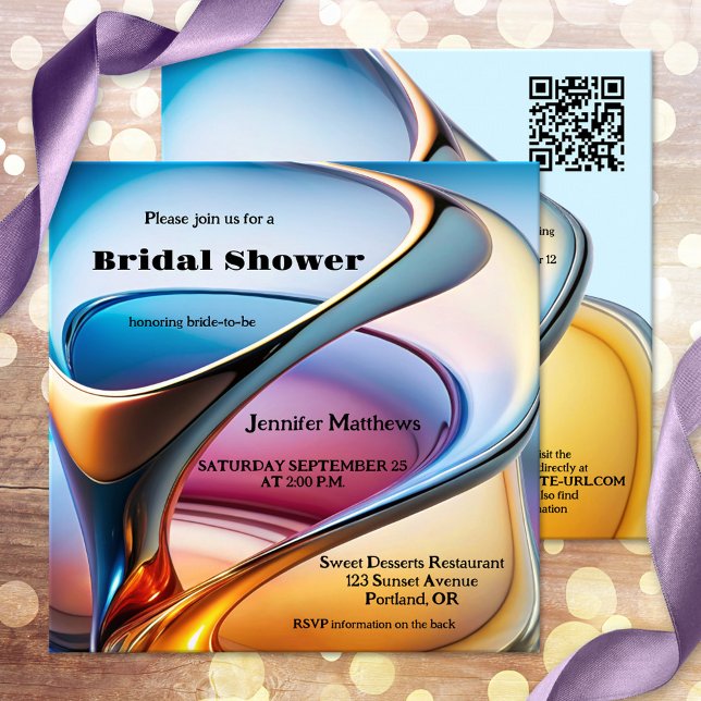 Invitación Resumen colorido de arte moderno ducha de novias (A colorful modern bridal shower invitation a whimsical abstract art design - with QR code)