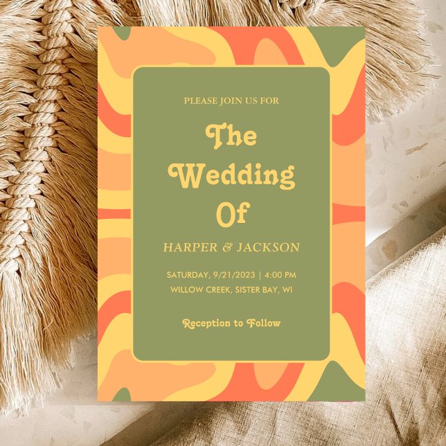 Invitación Resumen colorido Groovy Retro 70 Boda hippie (Subido por el creador)