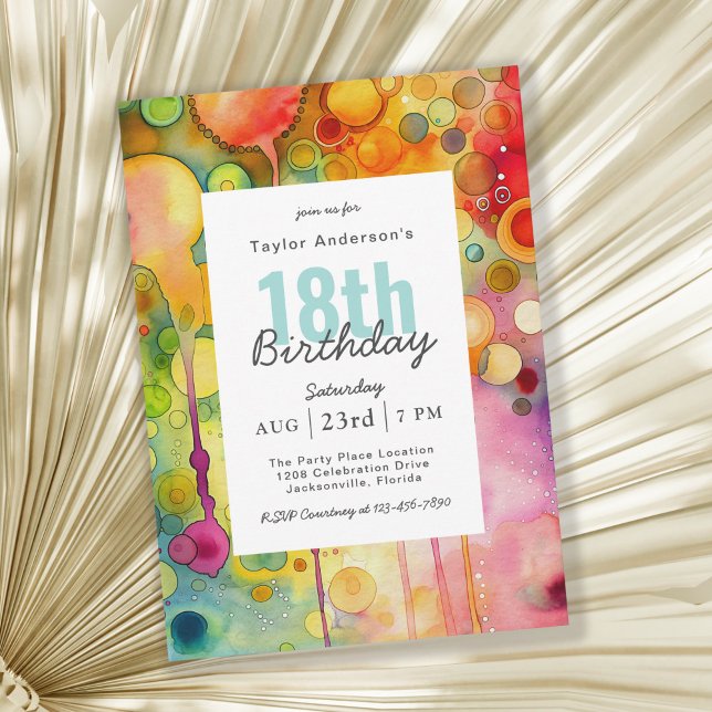 Invitación Resumen colorido moderno 18º cumpleaños (Available as printed and paperless digital download!)