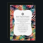 Invitación Resumen colorido Patrón animal Bat Mitzvah<br><div class="desc">Animación de fiesta mitzvah de murciélago patrón de colores brillantes diseñada para ser rápida y fácilmente adaptada a las especificaciones de su evento.</div>