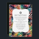 Invitación Resumen colorido Patrón animal Bat Mitzvah<br><div class="desc">Animación de fiesta mitzvah de murciélago patrón de colores brillantes diseñada para ser rápida y fácilmente adaptada a las especificaciones de su evento.</div>