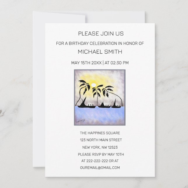 Invitación Resumen Costero Pleno Vela Cumpleaños (Anverso)