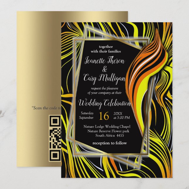 Invitación Resumen creativo negro, amarillo y Naranja sin foc (Anverso / Reverso)