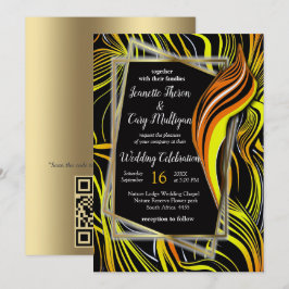 Invitación Resumen creativo negro, amarillo y Naranja sin foc