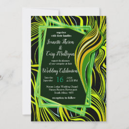 Invitación Resumen creativo negro, verde y Naranja sin foco