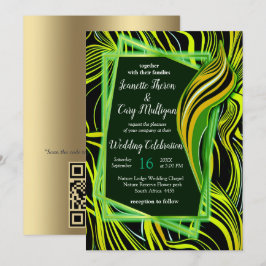 Invitación Resumen creativo negro, verde y Naranja sin foco