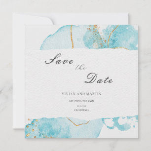 Invitación Resumen de acuarela de oro azul de lujo Guardar la