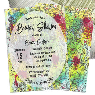 Invitación Resumen de acuarela floral Línea de arte ducha de