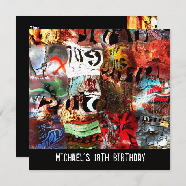 Invitación Resumen de arte callejero de los niños de 18 años  (Anverso / Reverso)