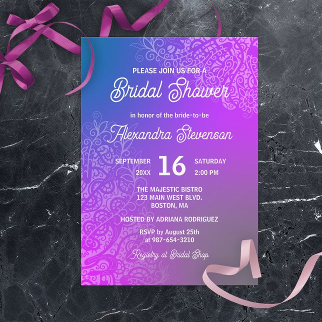 Invitación Resumen de arte de encaje ducha morada rosa de nov (Subido por el creador)