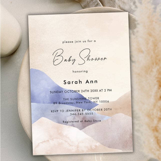 Invitación Resumen de Baby Shower sobre las montañas del desi (Modern Desert Mountain Abstract Baby Shower Invitation)
