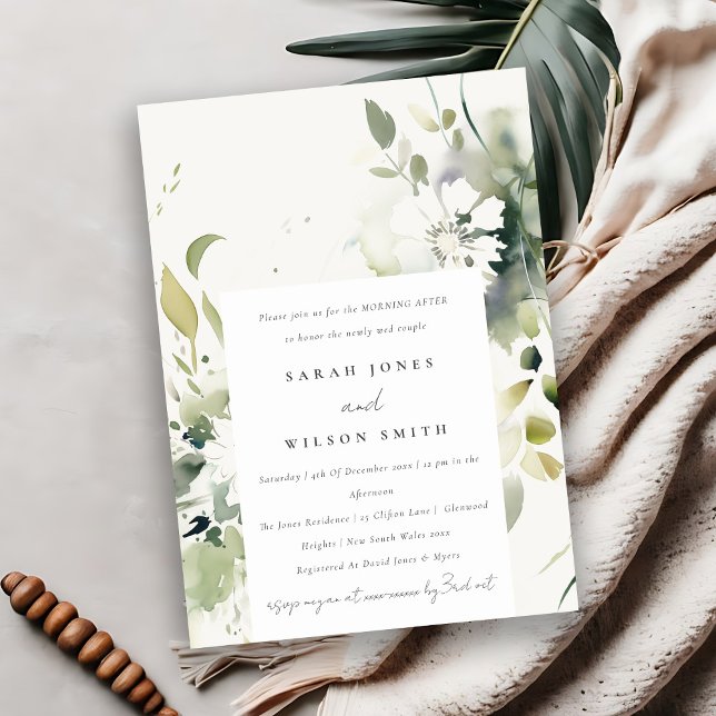 Invitación Resumen de Boho Floral Blanca Verde Mañana Después (Subido por el creador)