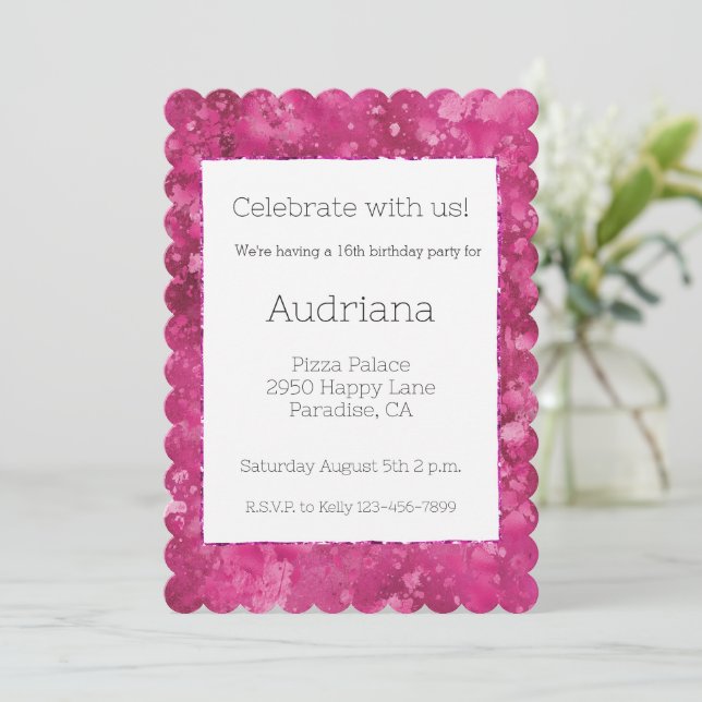 Invitación Resumen de bonito Girly Pink 16 cumpleaños (Anverso de pie)