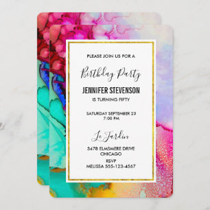 Invitación Resumen de color rosa y turquesa Cumpleaños