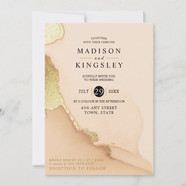 Invitación Resumen de coral moderno 🌸 Boda de aceite de tint (Anverso)