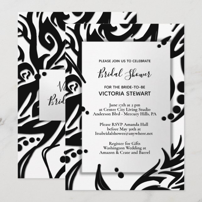 Invitación Resumen de ducha de novias tribales blanca y negra (Anverso / Reverso)