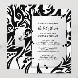 Invitación Resumen de ducha de novias tribales blanca y negra
