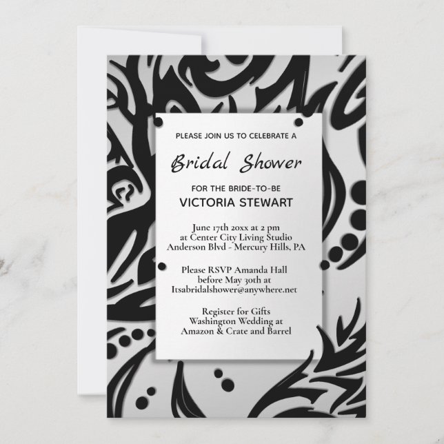 Invitación Resumen de ducha de novias tribales negra y platea (Anverso)