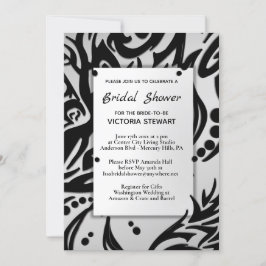 Invitación Resumen de ducha de novias tribales negra y platea