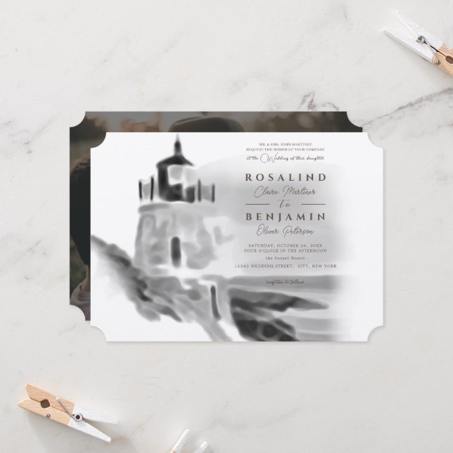 Invitación Resumen de faro blanco y negro Boda fotográfico (Anverso/Reverso In Situ)