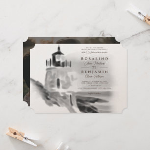 Invitación Resumen de faro blanco y negro Boda fotográfico