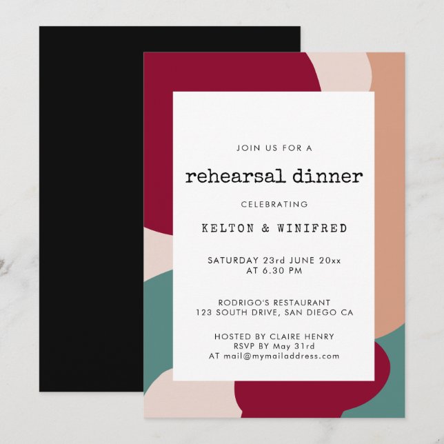 Invitación Resumen de formas de la cena de ensayo contemporán (Anverso / Reverso)