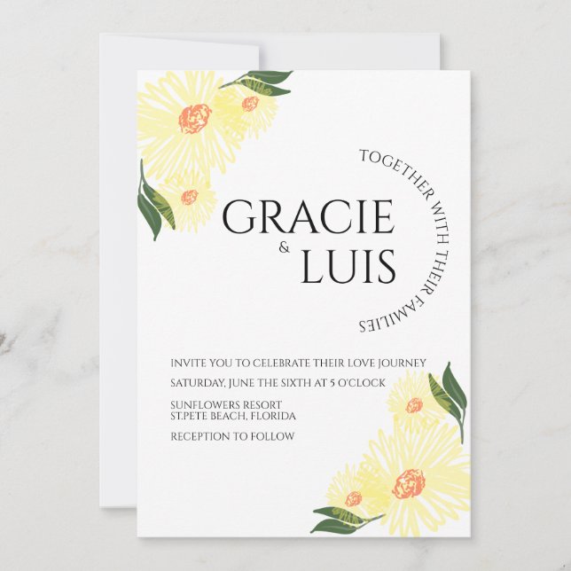 Invitación Resumen de girasoles verde Boda floral (Anverso)