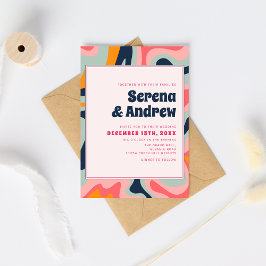 Invitación Resumen de Groovy Pastel Rosa Retro 70