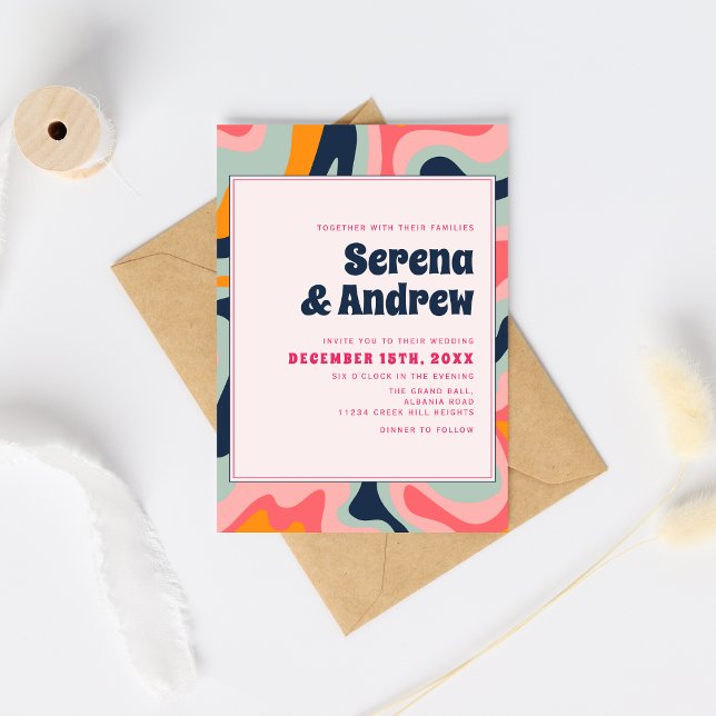 Invitación Resumen de Groovy Pastel Rosa Retro 70 (Subido por el creador)