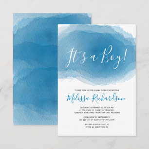 Invitación Resumen de la acuarela azul de ITS A BOY Baby Show