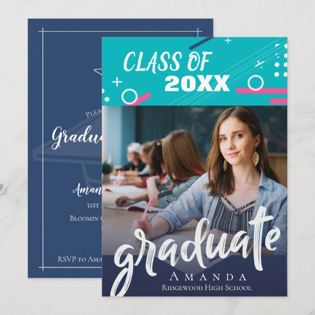 Invitación Resumen De La Clase Moderna De La Graduación De Fo (Anverso / Reverso)