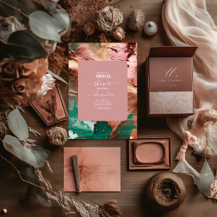Invitación Resumen de la novia de oro de rosa verde esmeralda